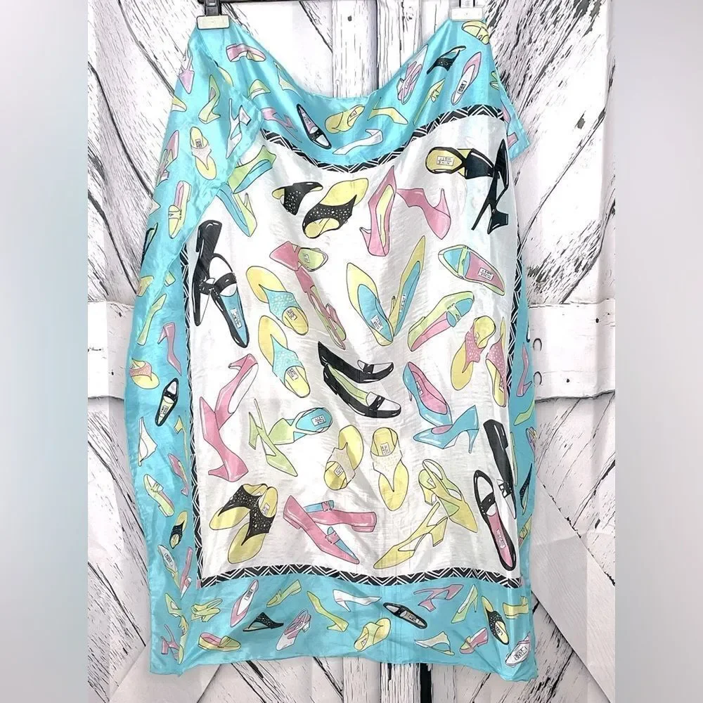 Vintage Nine West Silk Scarf w/Shoes Hand Rolled Hem 32